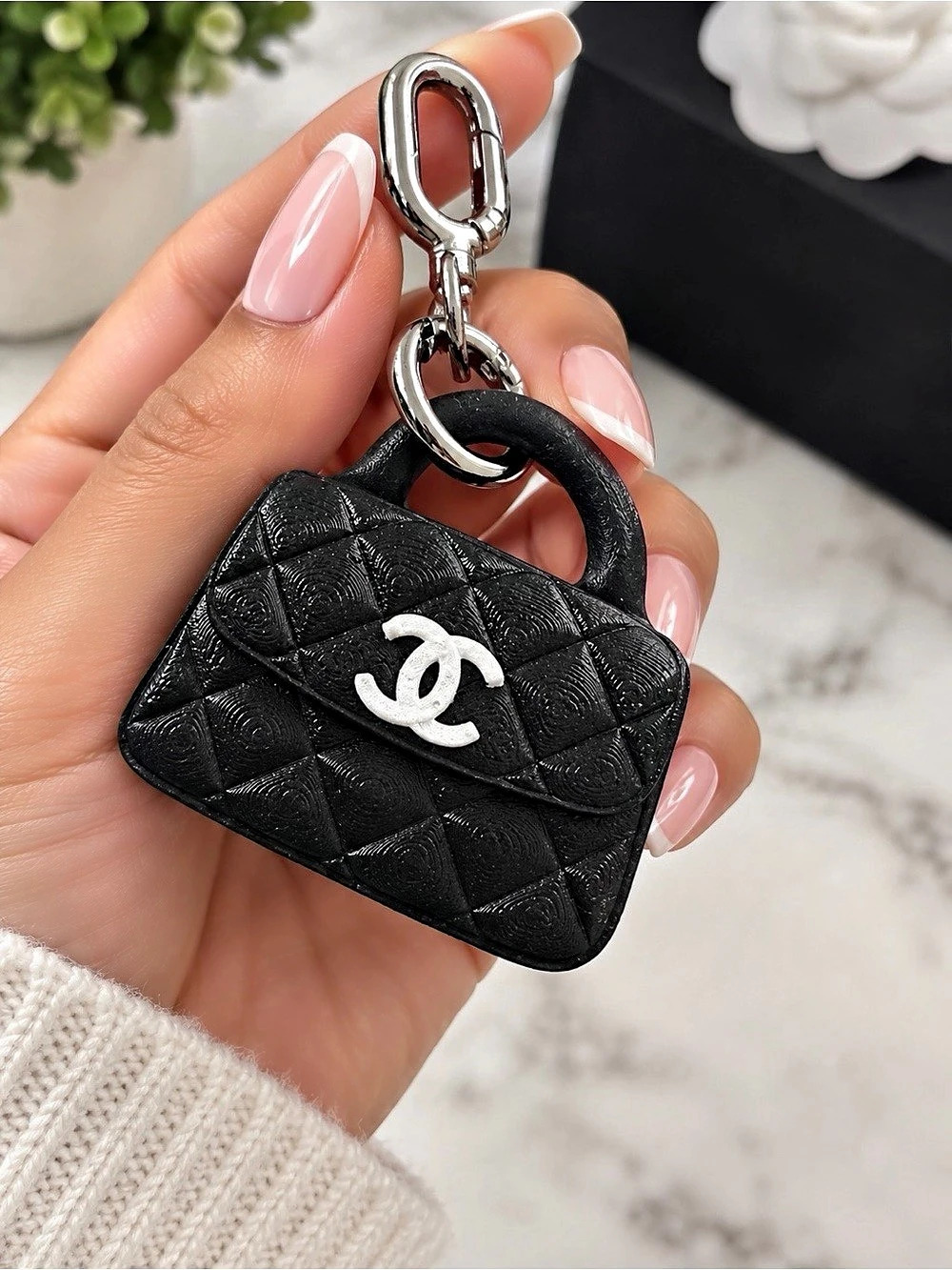 Elegant Mini Flap Bag Charm Keychain Black